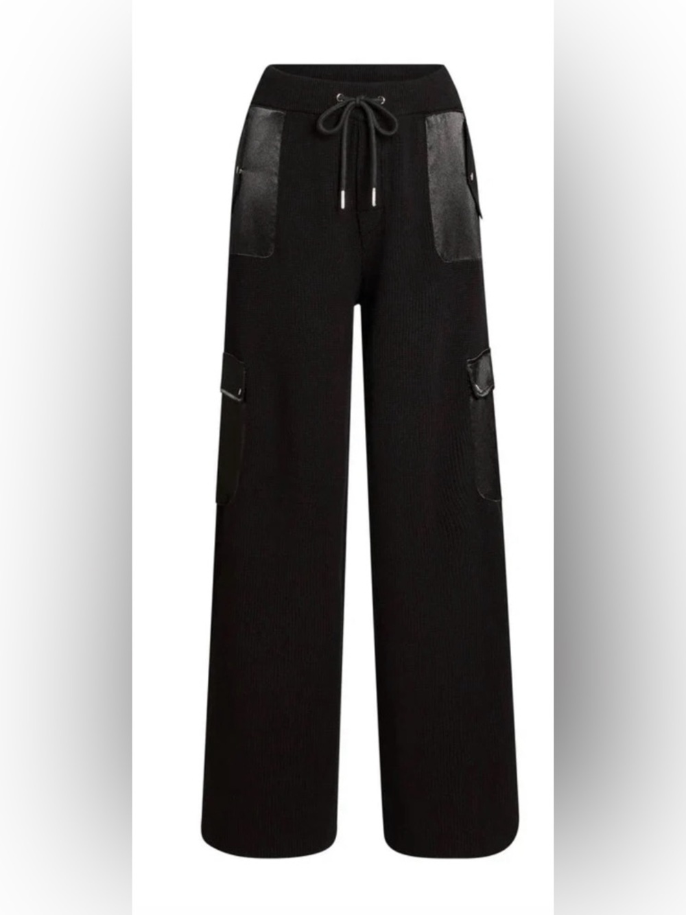 SEROYA Wide-Leg Knit Cargo Pants with Drawstring